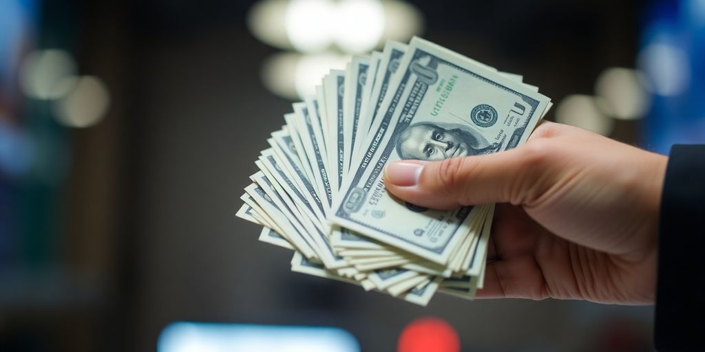 Hand holding cash with lightning bolts.