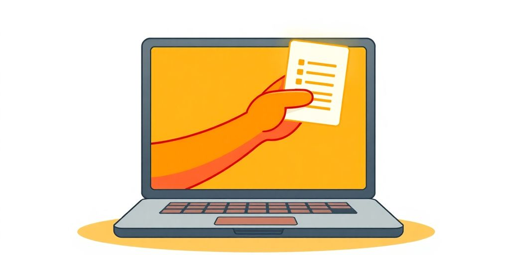 Cartoon hand holding a glowing loan document.