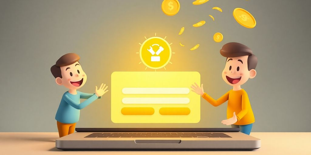 Cartoon hands holding a phone with a loan approval.