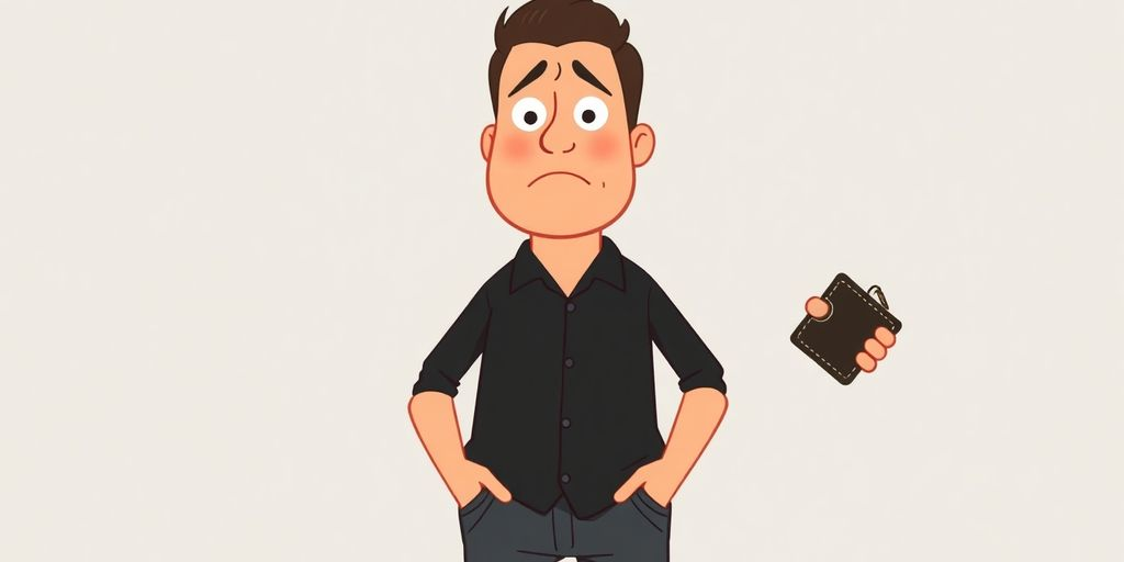 Man looking worried, holding an empty wallet.