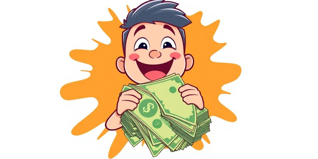 Cartoon hand holding a wad of cash.