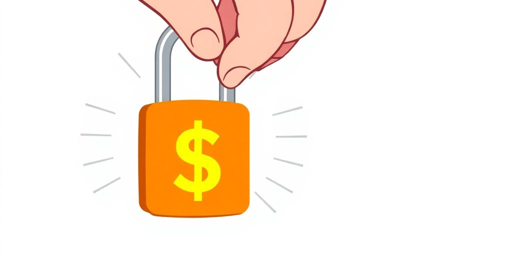 Cartoon person unlocking a cash padlock.