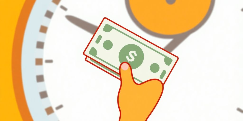 Cartoon hands holding cash with a clock.