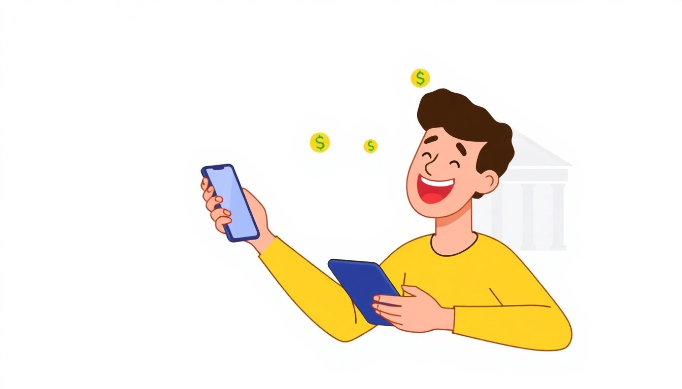 Person receiving money quickly via direct deposit.