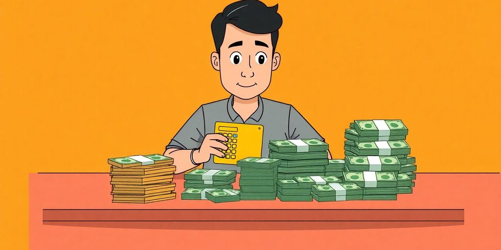 Man sorting debt with calculator.