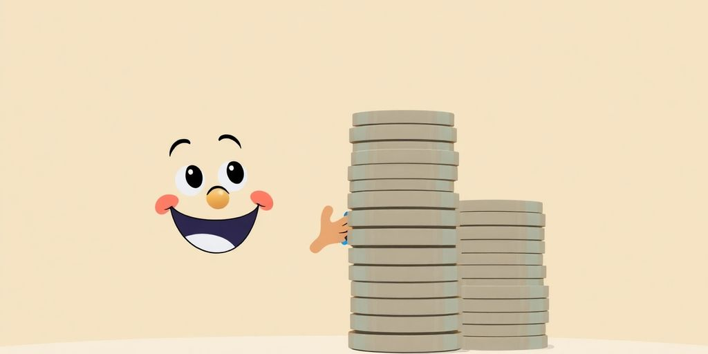Person holding a stack of coins with a happy expression.