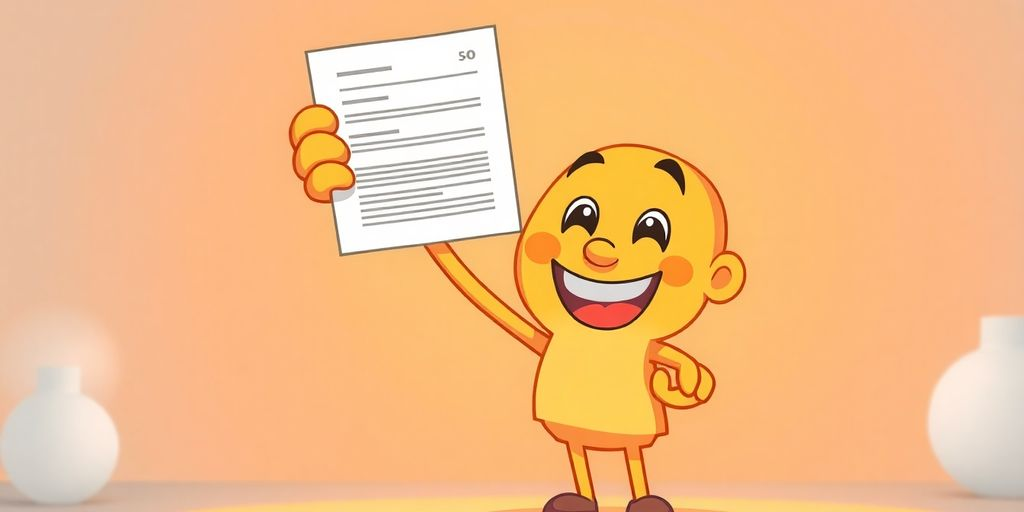 Cartoon person happily holding a loan document.