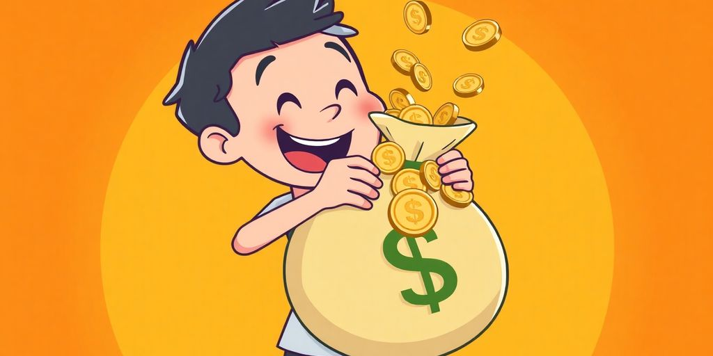 Cartoon person holding a money bag with interest rates.