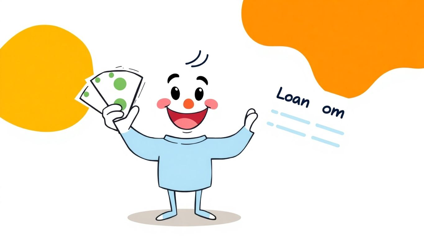 Cartoon character holding cash and loan document