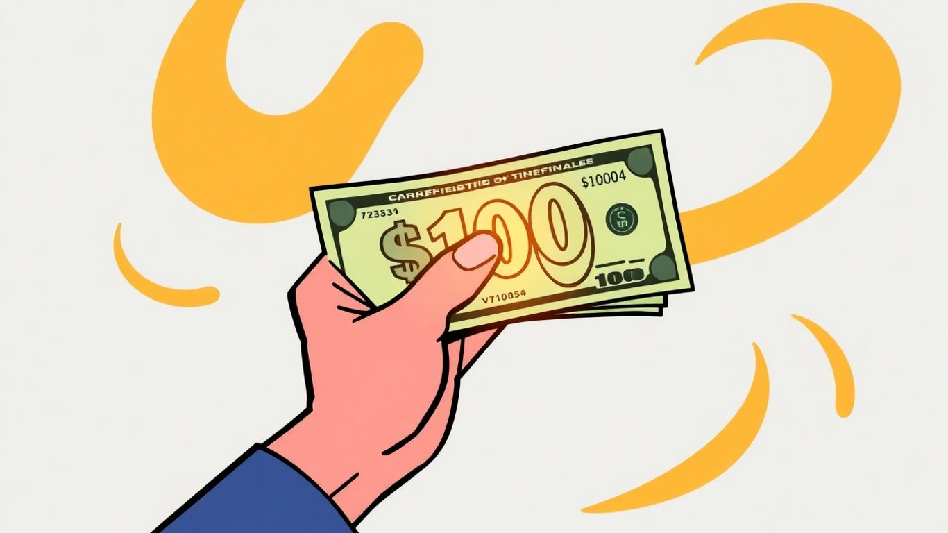 Cartoon hand holding a $100 bill