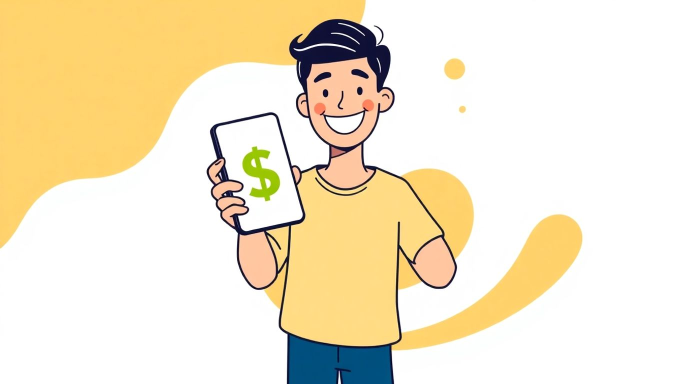 Person holding smartphone with dollar sign, quick loan concept.