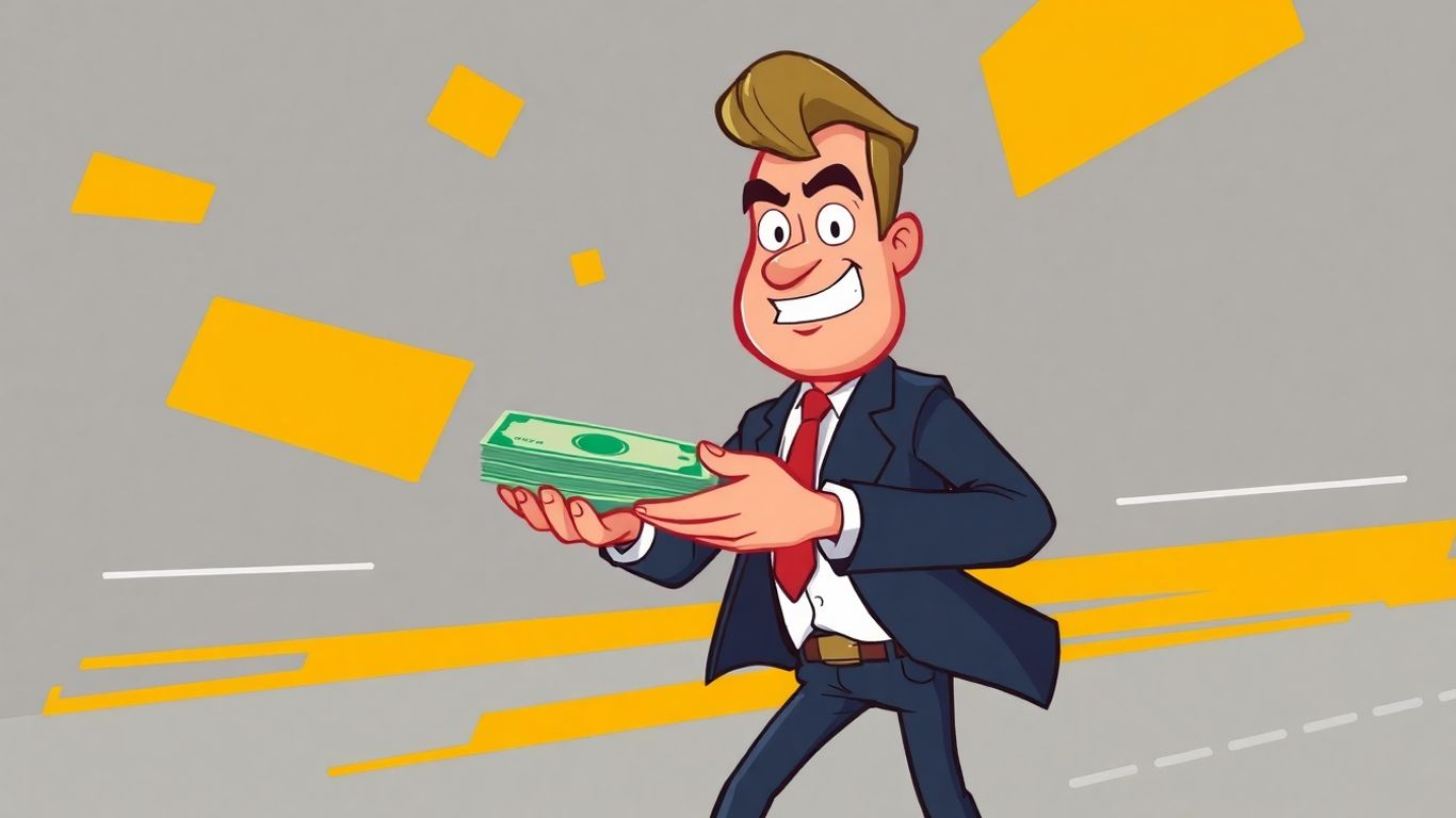 Cartoon businessman with fast cash loan