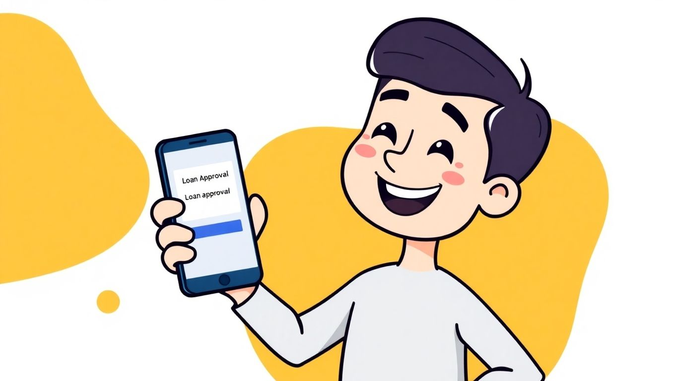 Online loan approval on a smartphone screen.