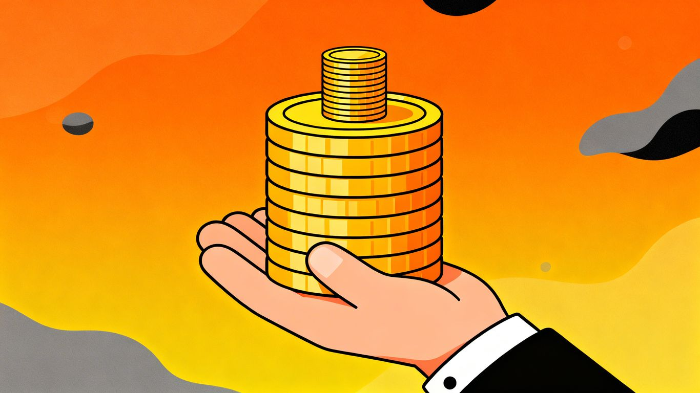 Cartoon hand adding coins to a stack.