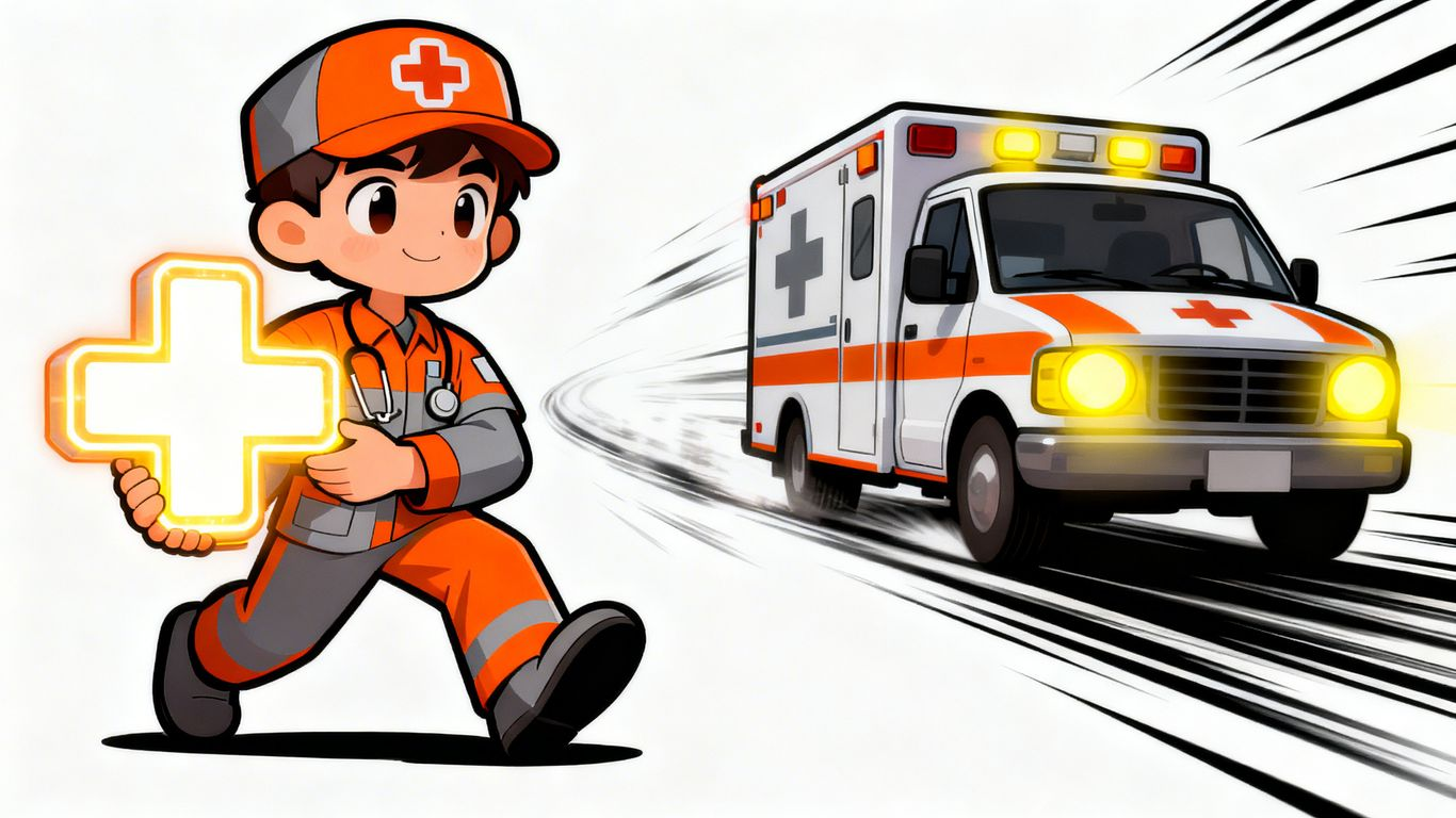 Cartoon doctor and ambulance for medical loans.